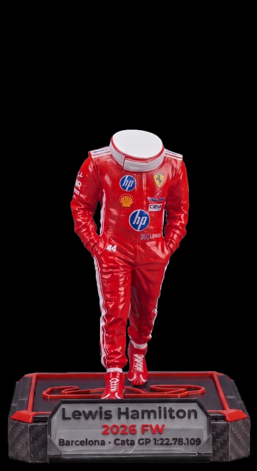 Lewis Hamilton figure on a carbon fiber base
