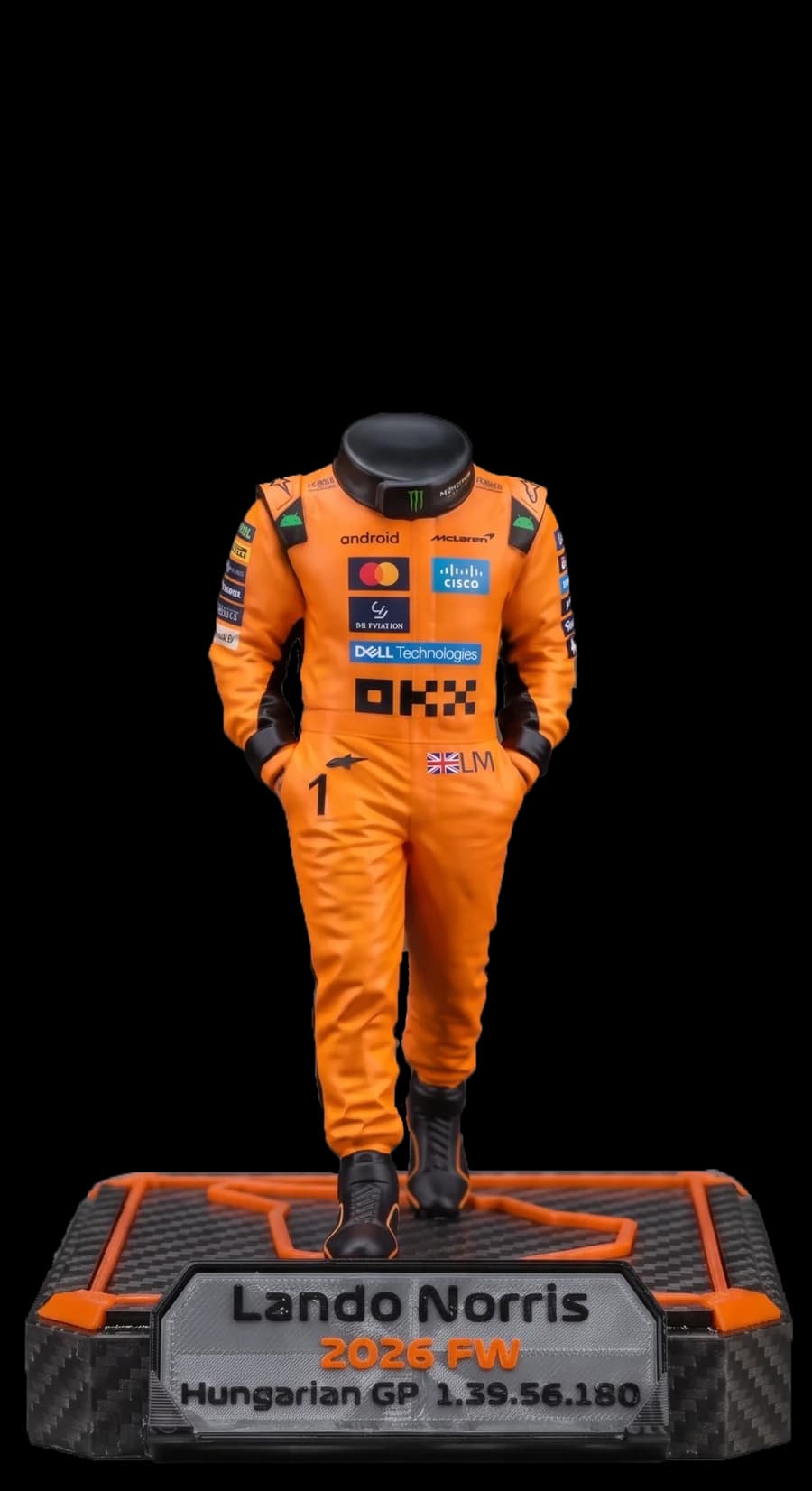Lando Norris figure on a carbon fiber base