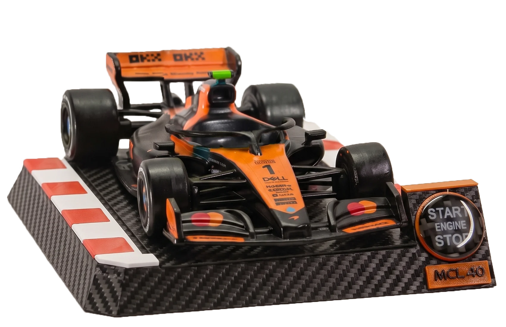 MCL-40 model car on its carbon fiber kerb base